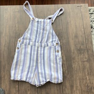 Blue & White Romper Short Overalls Linen - Small